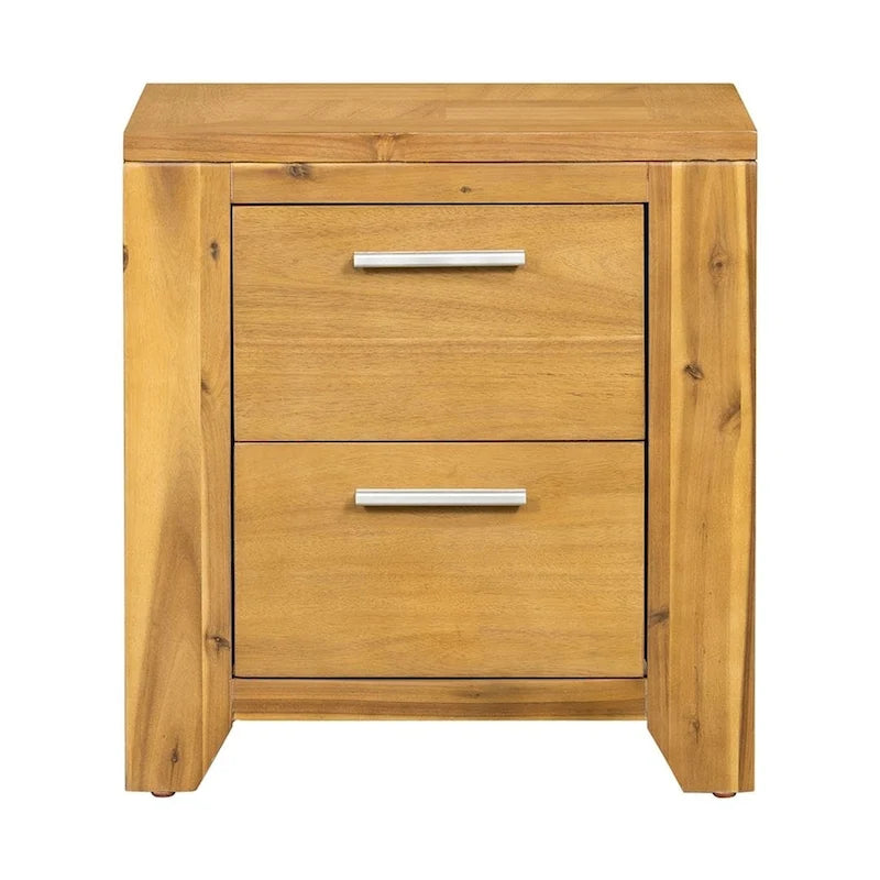 Commode en bois d'acacia avec tiroirs, finition marron naturel
