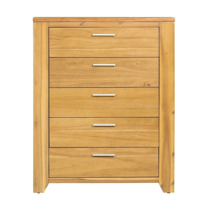 Commode en bois d'acacia avec tiroirs, finition marron naturel