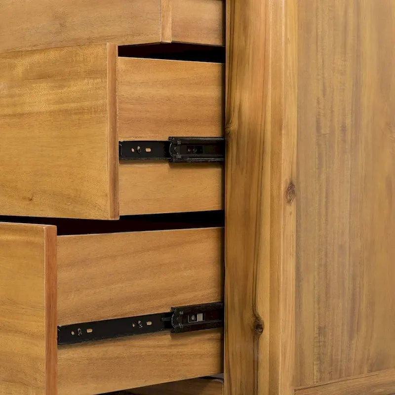 Commode en bois d'acacia avec tiroirs, finition marron naturel