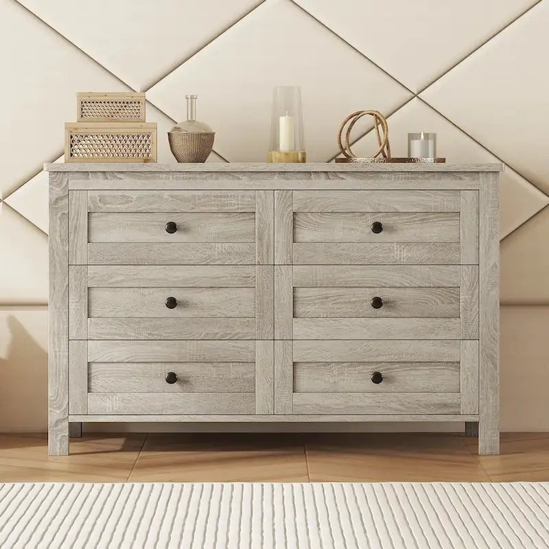 Commode de ferme à 6 tiroirs Blanc Gris Antique Armoire de rangement en bois