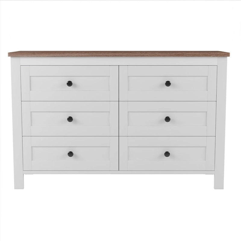 Commode de ferme à 6 tiroirs Blanc Gris Antique Armoire de rangement en bois