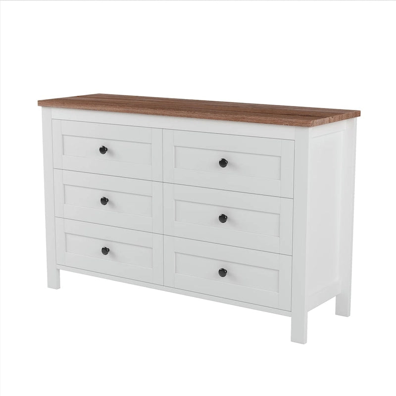 Commode de ferme à 6 tiroirs Blanc Gris Antique Armoire de rangement en bois