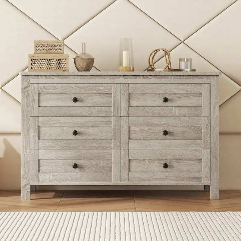 Commode de ferme à 6 tiroirs Blanc Gris Antique Armoire de rangement en bois