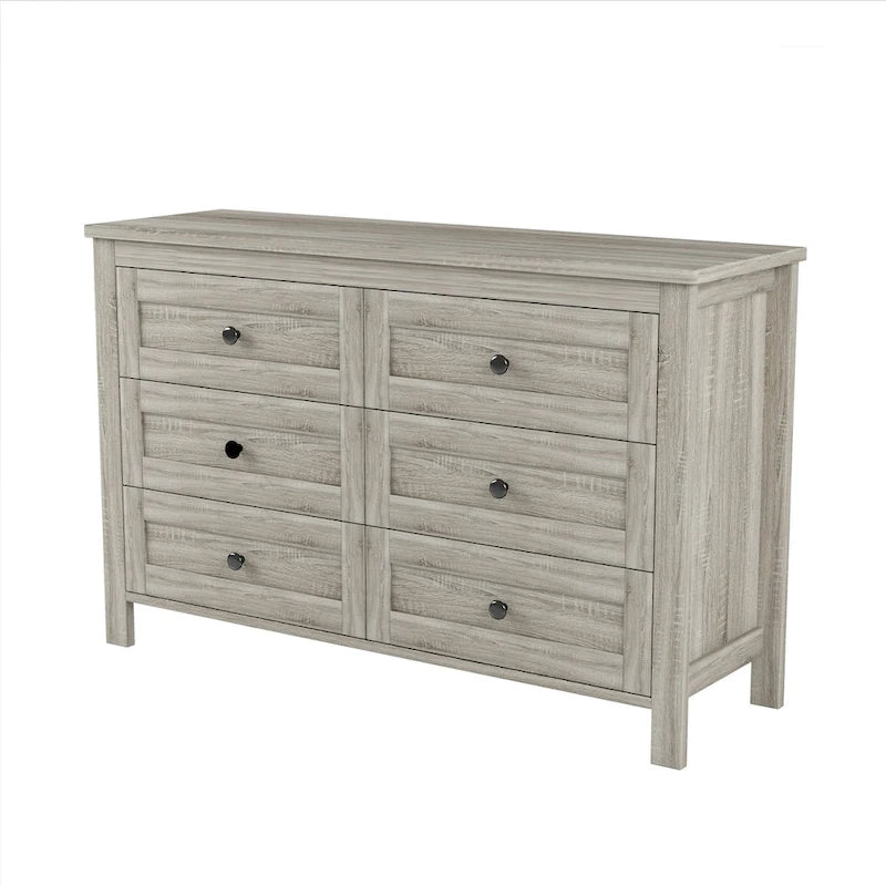 Commode de ferme à 6 tiroirs Blanc Gris Antique Armoire de rangement en bois
