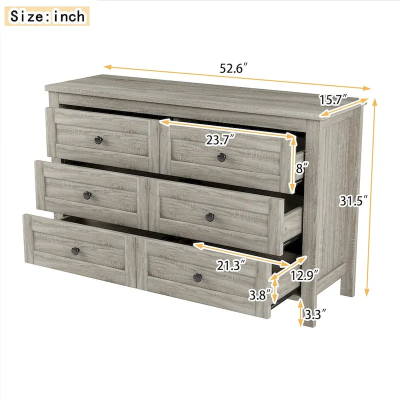 Commode de ferme à 6 tiroirs Blanc Gris Antique Armoire de rangement en bois