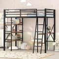 Lit mezzanine simple en métal noir avec étagères à 3 niveaux et bureau d'étude