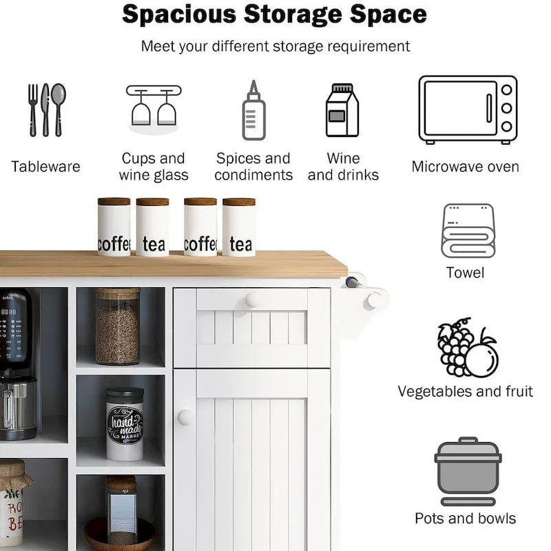 Îlot de cuisine roulant avec tiroirs de rangement et plateau en bois d'hévéa