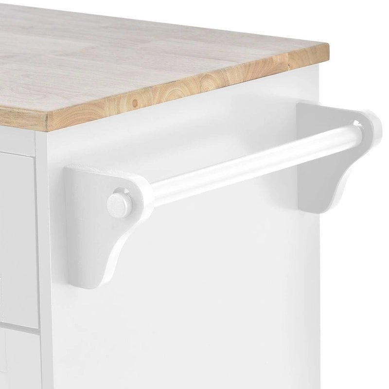 Îlot de cuisine roulant avec tiroirs de rangement et plateau en bois d'hévéa