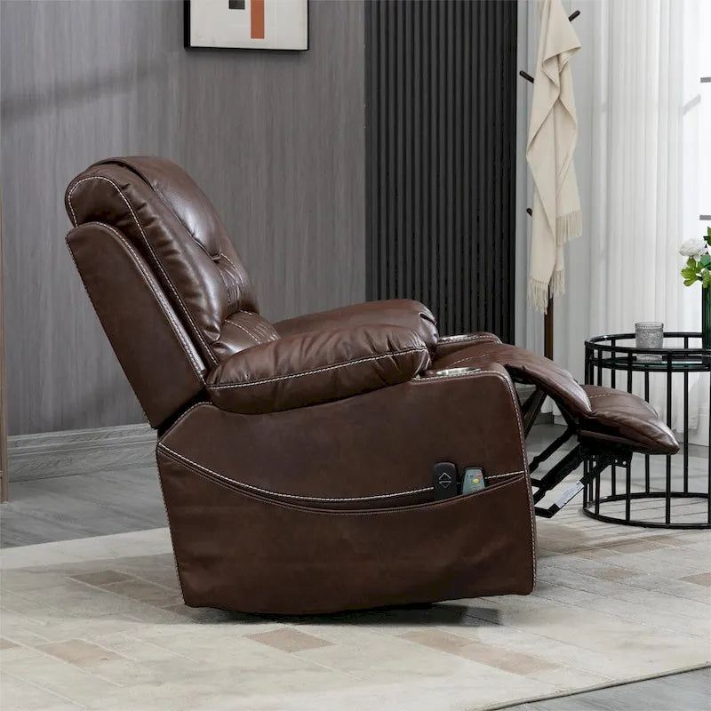 Fauteuil inclinable releveur électrique avec massage, chauffage, deux moteurs, en cuir PU marron