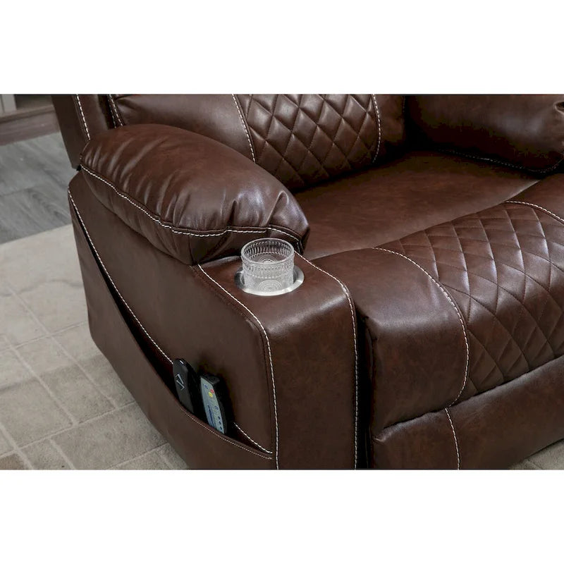 Fauteuil inclinable releveur électrique avec massage, chauffage, deux moteurs, en cuir PU marron