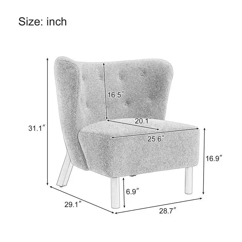 Fauteuil d'appoint sans accoudoirs, en tissu bouclette capitonné, avec pieds en bois de noyer, revêtement en sherpa