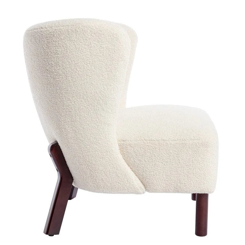 Fauteuil d'appoint sans accoudoirs, en tissu bouclette capitonné, avec pieds en bois de noyer, revêtement en sherpa