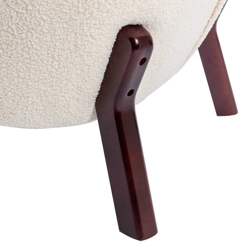 Fauteuil d'appoint sans accoudoirs, en tissu bouclette capitonné, avec pieds en bois de noyer, revêtement en sherpa