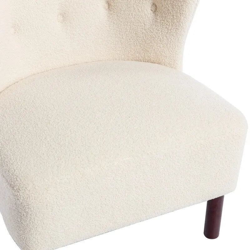 Fauteuil d'appoint sans accoudoirs, en tissu bouclette capitonné, avec pieds en bois de noyer, revêtement en sherpa