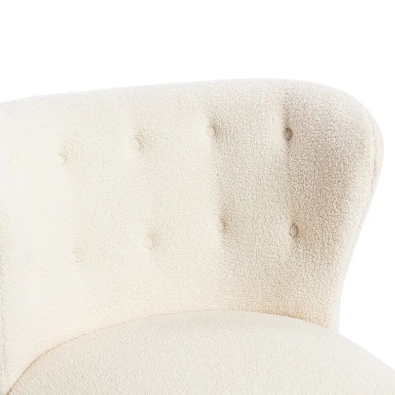 Fauteuil d'appoint sans accoudoirs, en tissu bouclette capitonné, avec pieds en bois de noyer, revêtement en sherpa