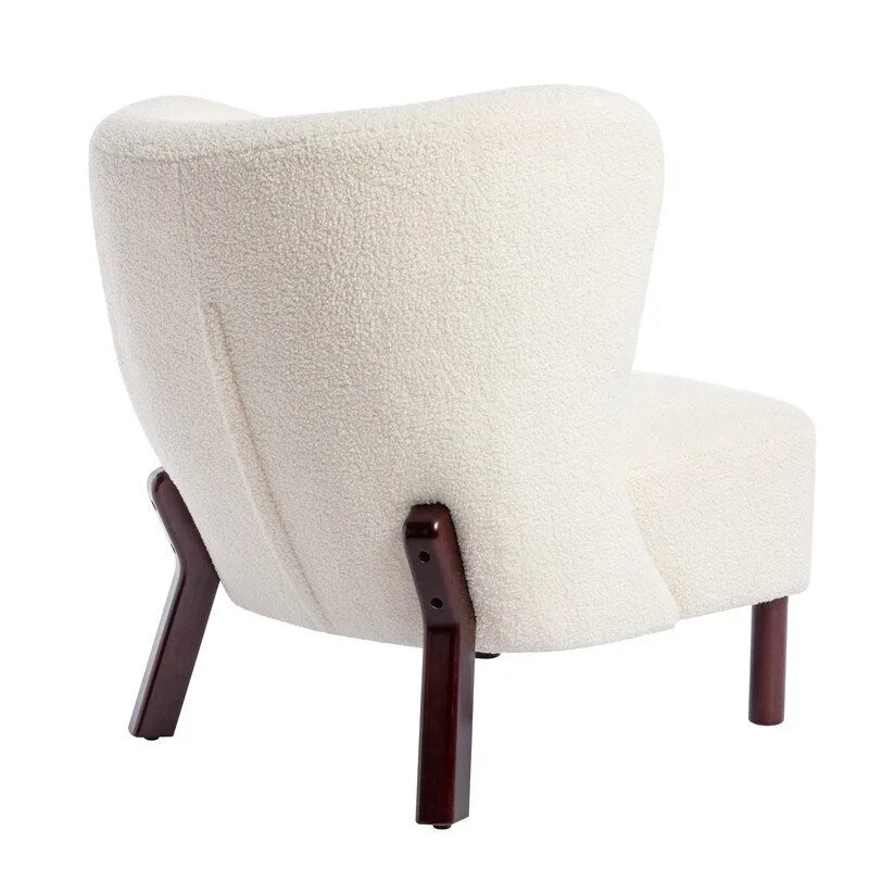 Fauteuil d'appoint sans accoudoirs, en tissu bouclette capitonné, avec pieds en bois de noyer, revêtement en sherpa