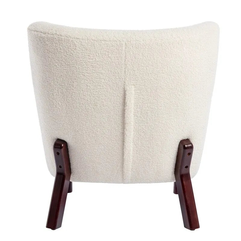 Fauteuil d'appoint sans accoudoirs, en tissu bouclette capitonné, avec pieds en bois de noyer, revêtement en sherpa