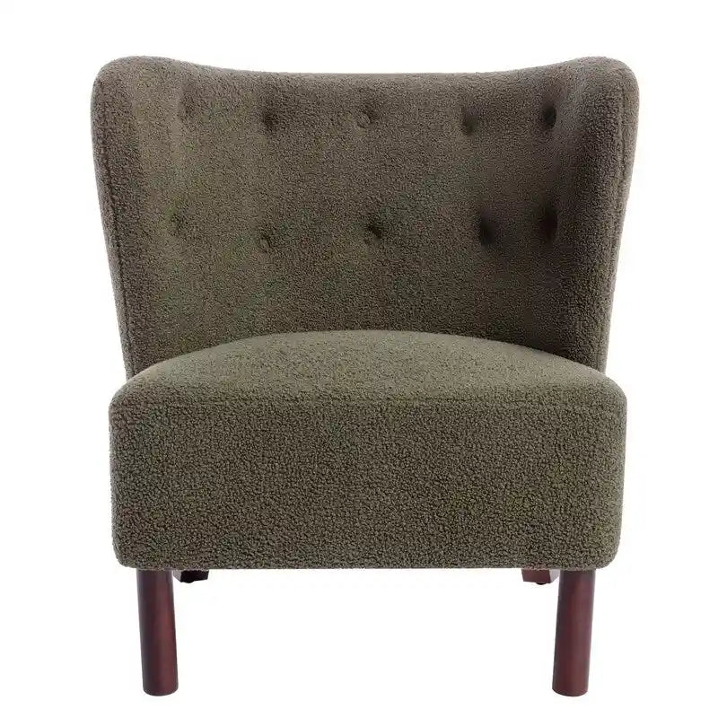 Fauteuil d'appoint sans accoudoirs, en tissu bouclette capitonné, avec pieds en bois de noyer, revêtement en sherpa