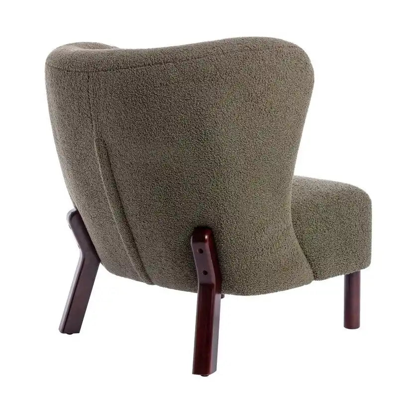 Fauteuil d'appoint sans accoudoirs, en tissu bouclette capitonné, avec pieds en bois de noyer, revêtement en sherpa