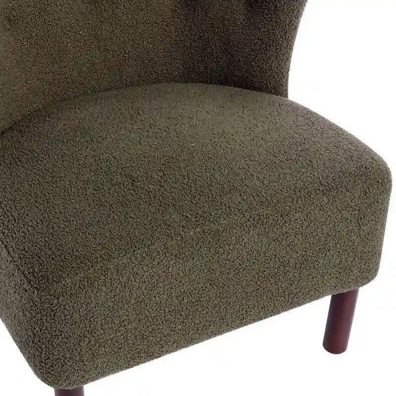 Fauteuil d'appoint sans accoudoirs, en tissu bouclette capitonné, avec pieds en bois de noyer, revêtement en sherpa
