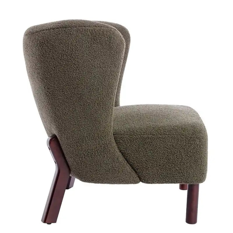 Fauteuil d'appoint sans accoudoirs, en tissu bouclette capitonné, avec pieds en bois de noyer, revêtement en sherpa