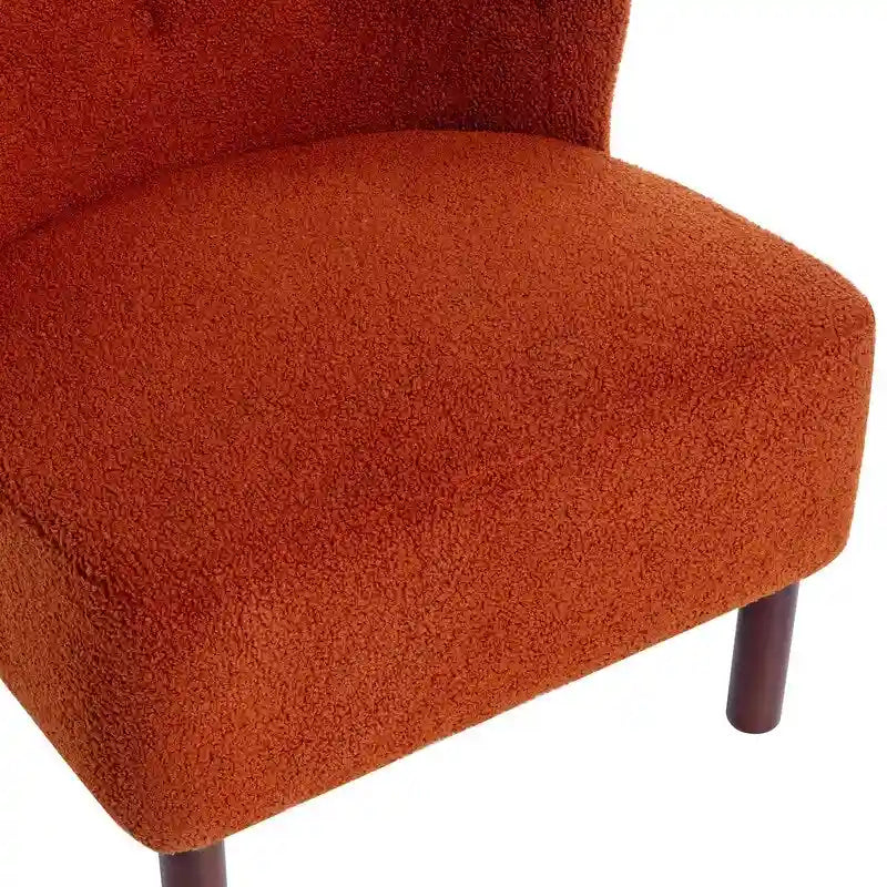 Fauteuil d'appoint sans accoudoirs, en tissu bouclette capitonné, avec pieds en bois de noyer, revêtement en sherpa