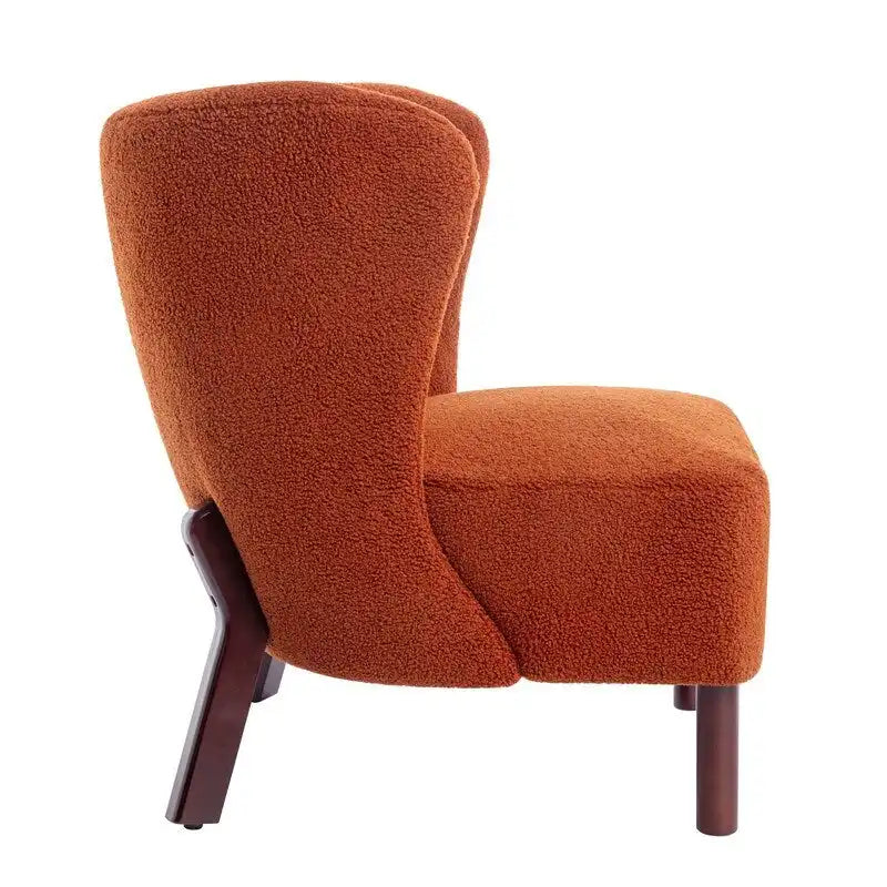 Fauteuil d'appoint sans accoudoirs, en tissu bouclette capitonné, avec pieds en bois de noyer, revêtement en sherpa