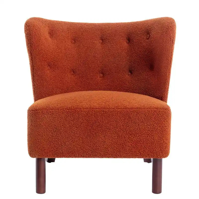 Fauteuil d'appoint sans accoudoirs, en tissu bouclette capitonné, avec pieds en bois de noyer, revêtement en sherpa
