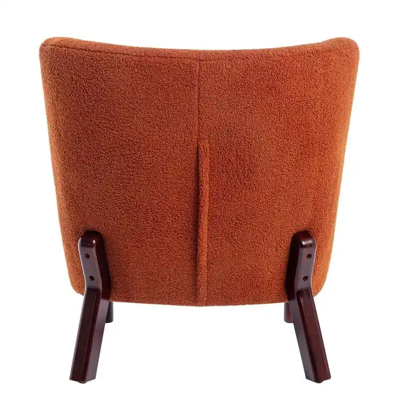 Fauteuil d'appoint sans accoudoirs, en tissu bouclette capitonné, avec pieds en bois de noyer, revêtement en sherpa