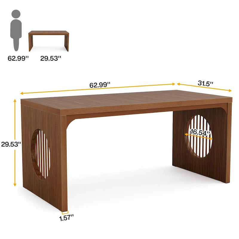 Bureau d'écriture en bois marron industriel rectangulaire robuste pour bureau à domicile