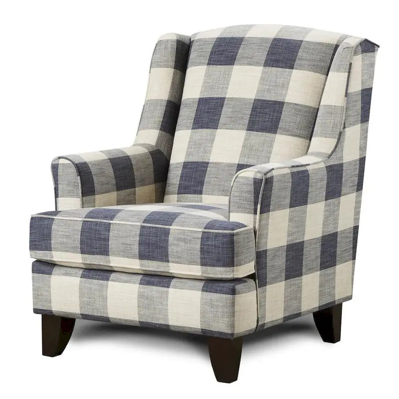 Fauteuil d'appoint à oreilles Indigo Buffalo Check avec cadre en bois massif rembourré