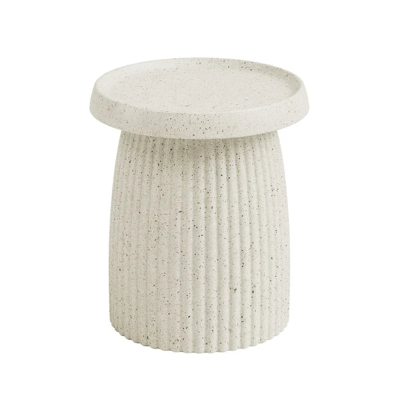Table d'appoint ronde cannelée avec plateau en béton flocon d'or blanc pierre