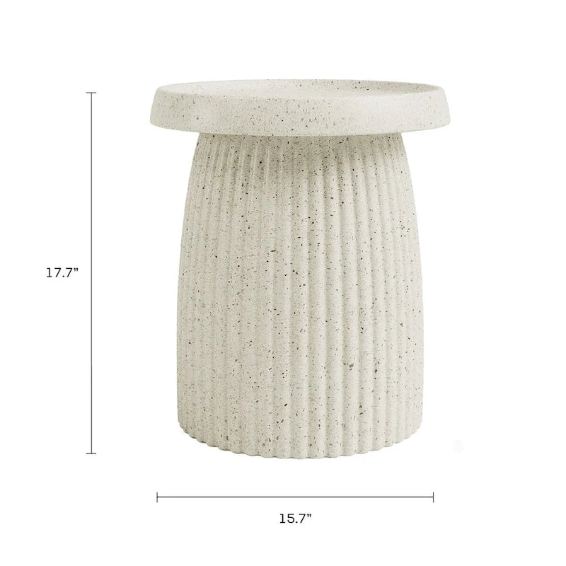 Table d'appoint ronde cannelée avec plateau en béton flocon d'or blanc pierre