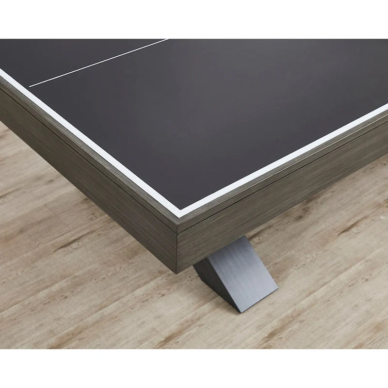 Table de tennis de table d'intérieur avec plateau noir et cadre en X, bois foncé