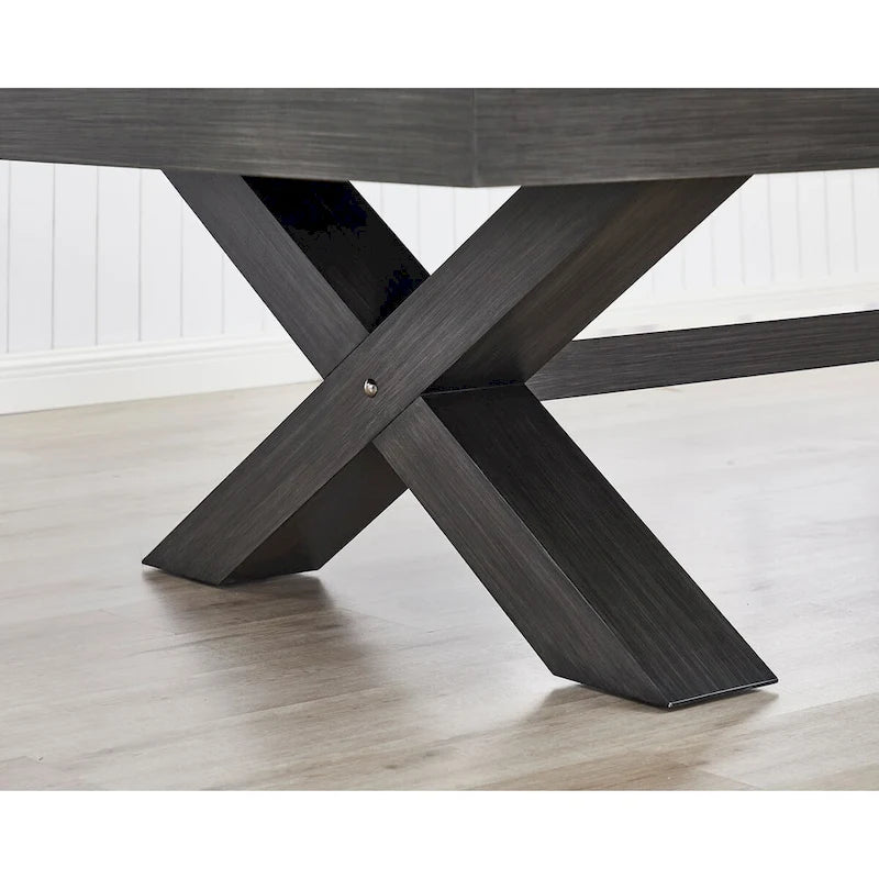 Table de tennis de table d'intérieur avec plateau noir et cadre en X, bois foncé