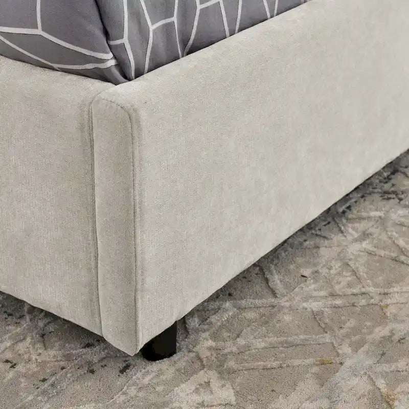 Lit plateforme rembourré Queen avec rangement, tête de lit capitonnée, tissu chenille