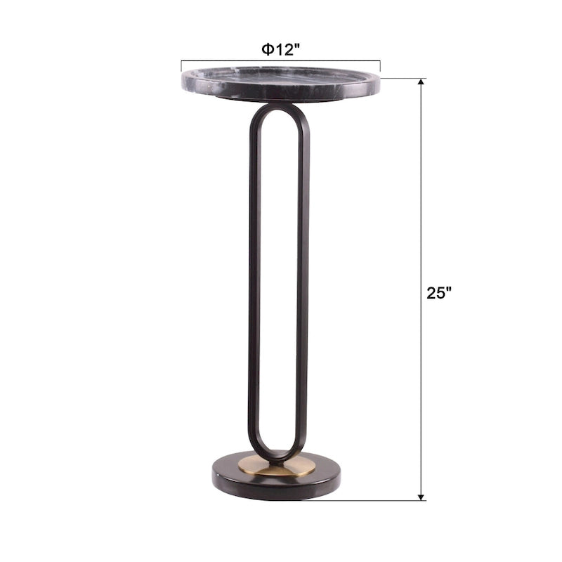 Table d'appoint ou de chevet en marbre gris rond avec pied en métal