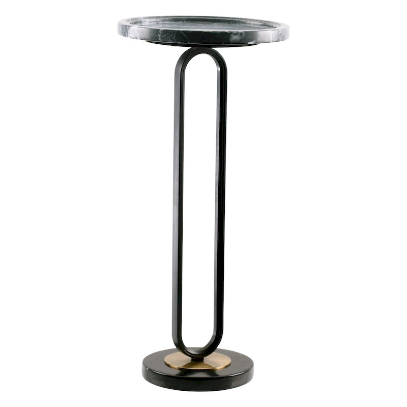 Table d'appoint ou de chevet en marbre gris rond avec pied en métal