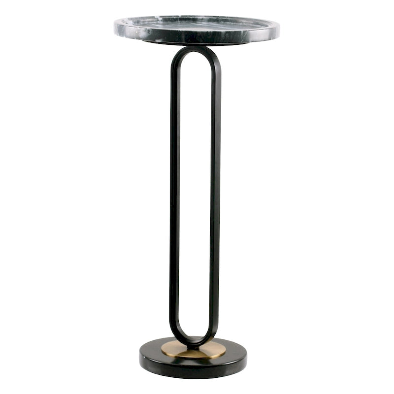 Table d'appoint ou de chevet en marbre gris rond avec pied en métal