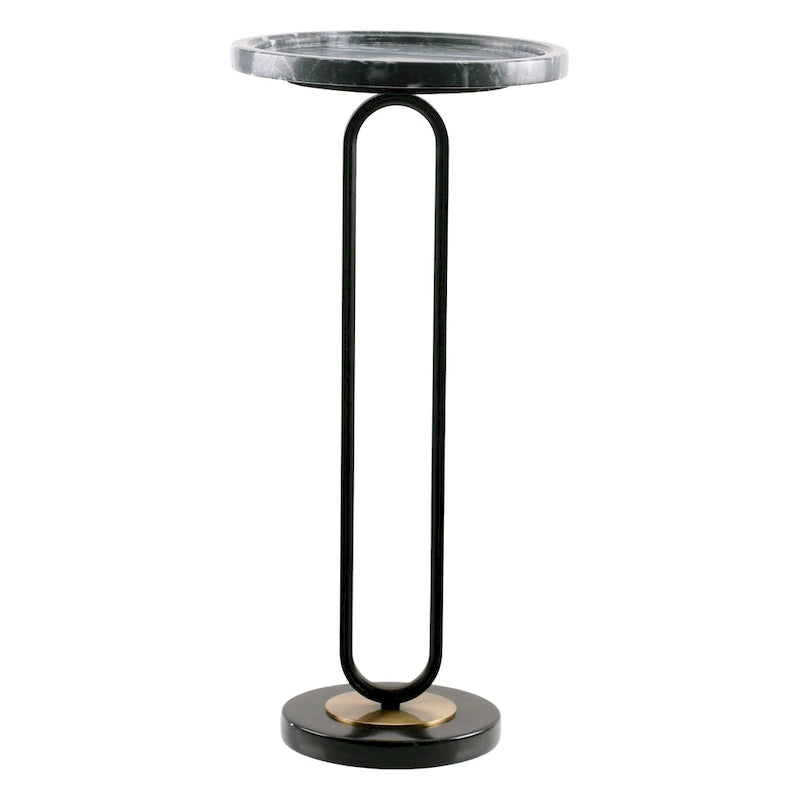 Table d'appoint ou de chevet en marbre gris rond avec pied en métal