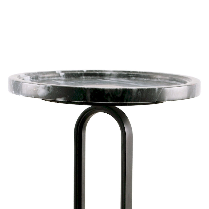 Table d'appoint ou de chevet en marbre gris rond avec pied en métal