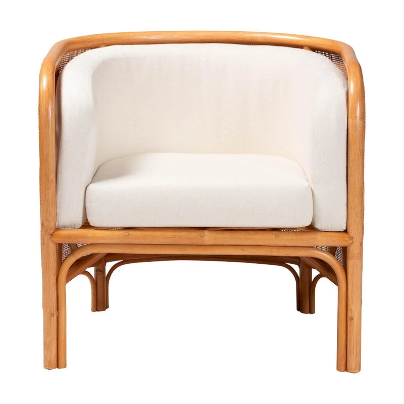 Fauteuil d'appoint bohème en rotin tissé avec coussin crème amovible