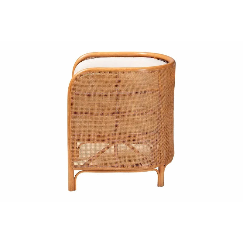 Fauteuil d'appoint bohème en rotin tissé avec coussin crème amovible