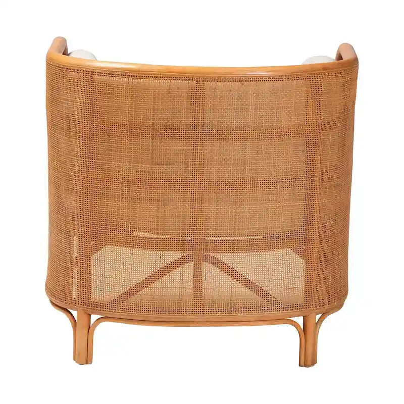 Fauteuil d'appoint bohème en rotin tissé avec coussin crème amovible
